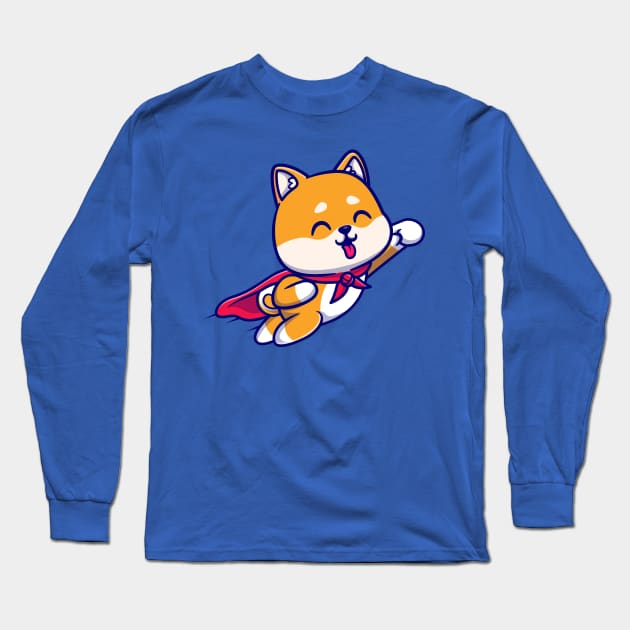 Cute Shiba Inu Dog Super Flying Cartoon Long Sleeve T-Shirt by Catalyst Labs